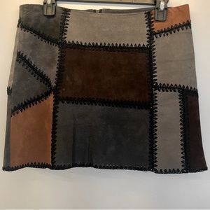 ZARA Suede Patchwork Mini Skirt Medium Black Brown Grey